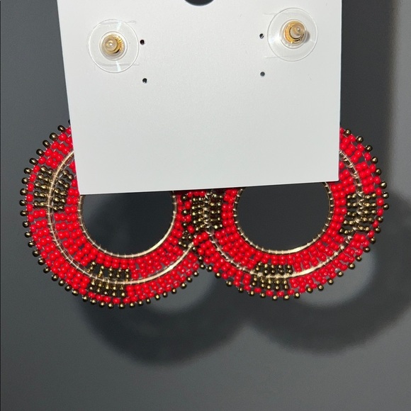 Natasha | Red & Gold Beaded Hoop Earrings - Picture 2 of 7